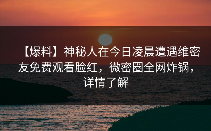 【爆料】神秘人在今日凌晨遭遇维密友免费观看脸红，微密圈全网炸锅，详情了解